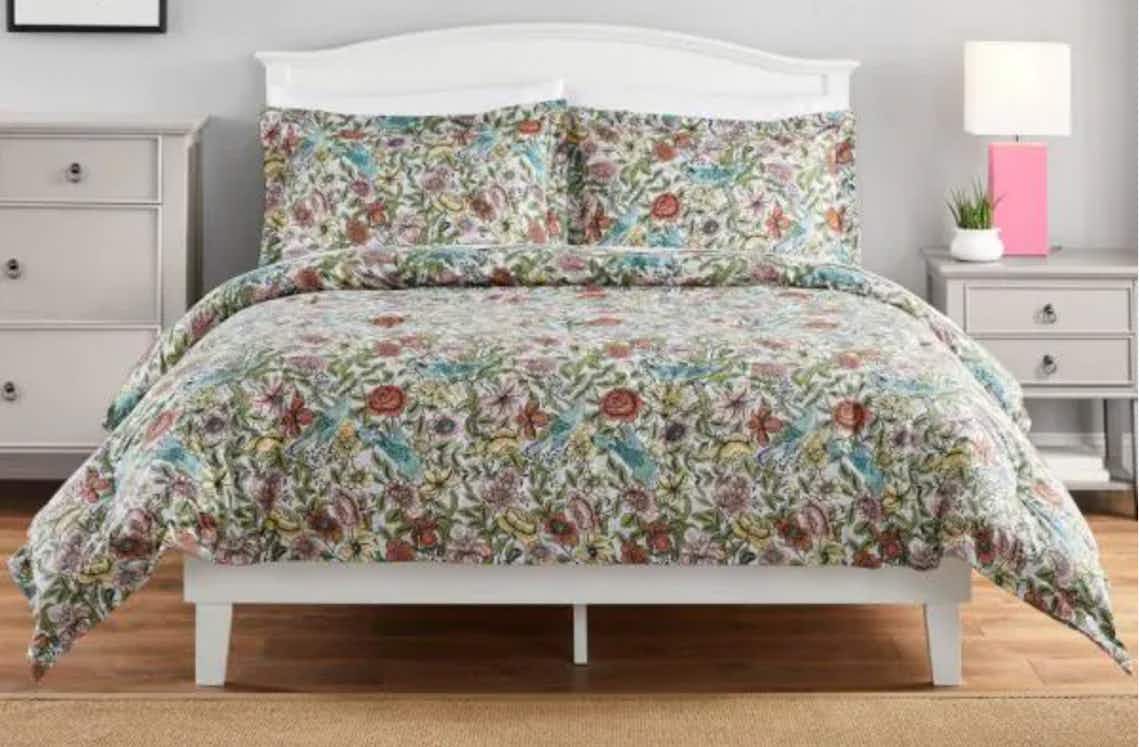 stock photo of stylewell floral duvet cover set staged on bed