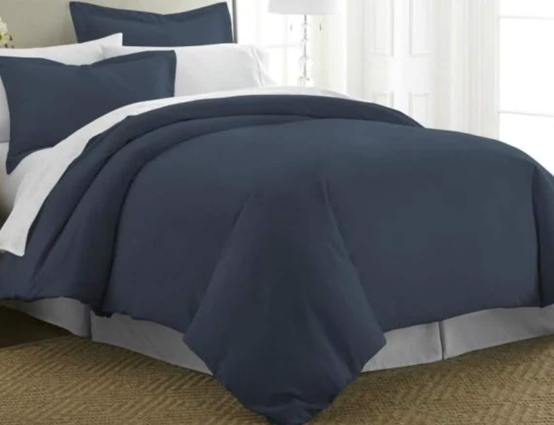 stock photo of becky cameron performance duvet cover set staged on bed