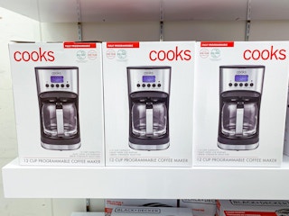 Cooks coffee makers on shelf