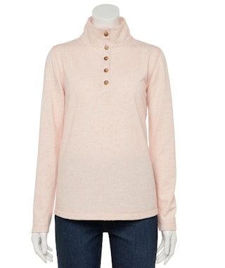 kohls Women's Croft & Barrow Button-Neck Fleece Sweatshirt stock image 2021 1