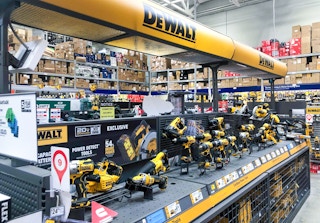 dewalt drills and power tools in area shot of lowe's store