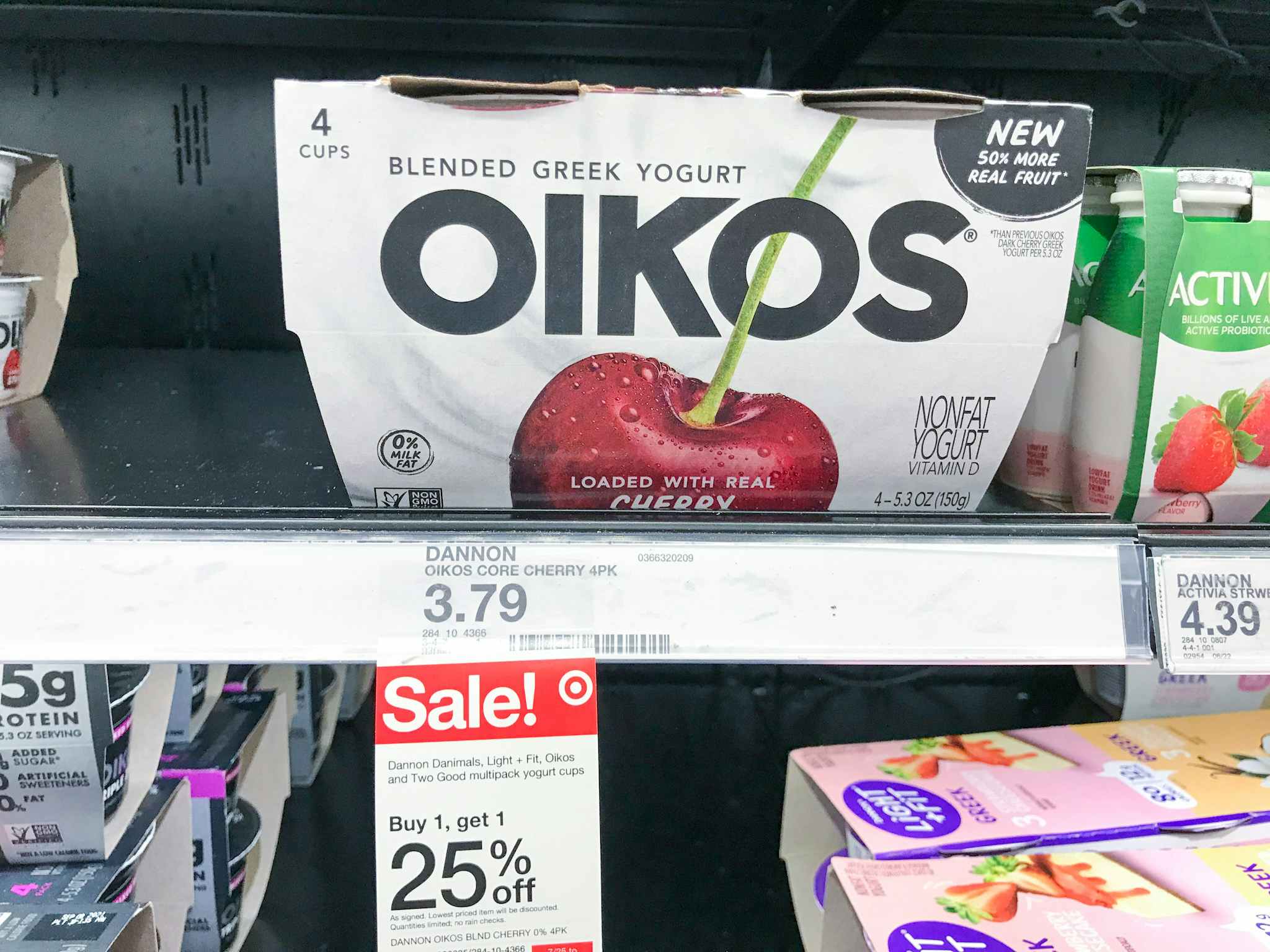 oikos blended yogurt 4-pack on a target shelf