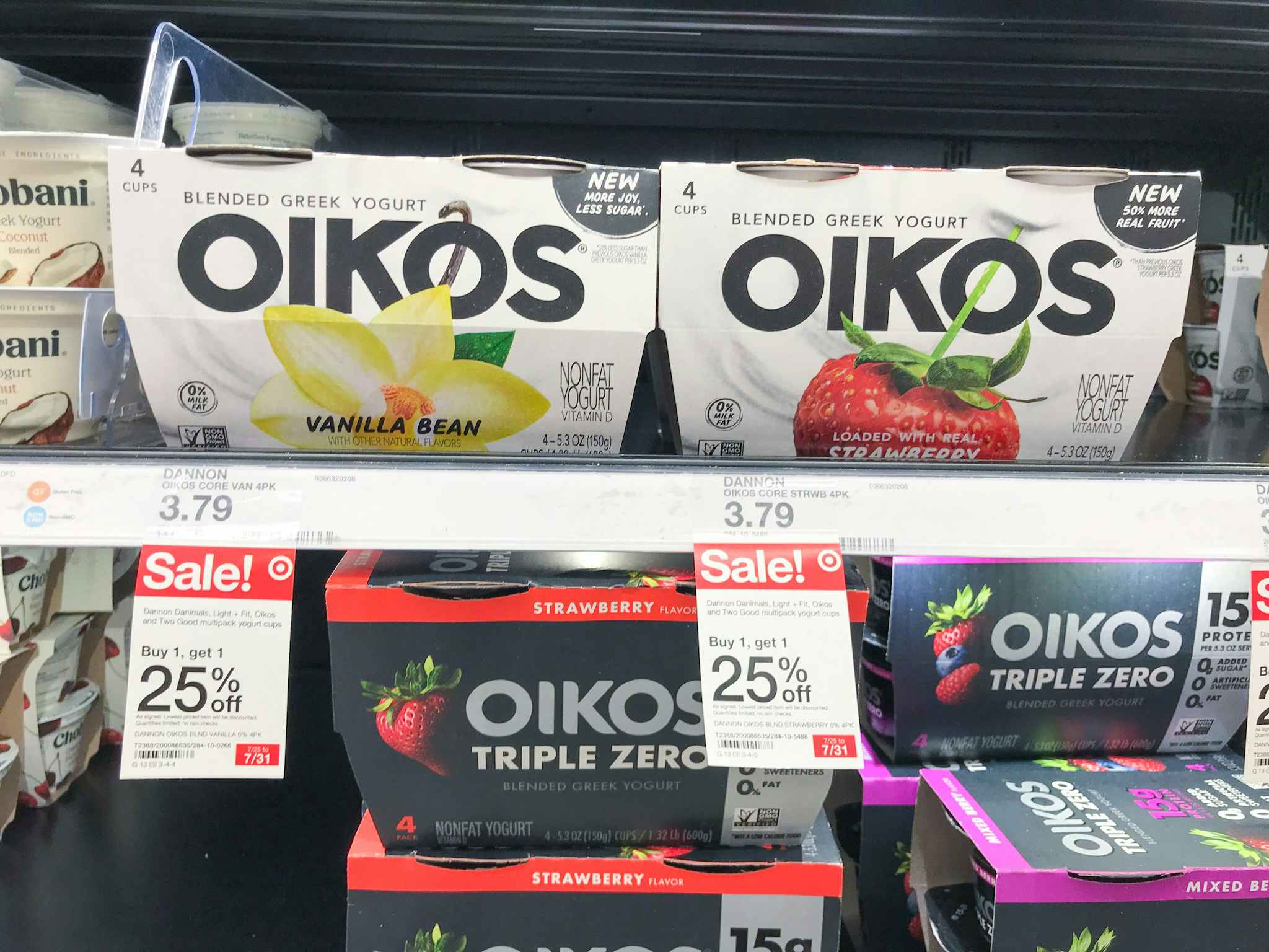 oikos blended yogurt 4-pack on a target shelf