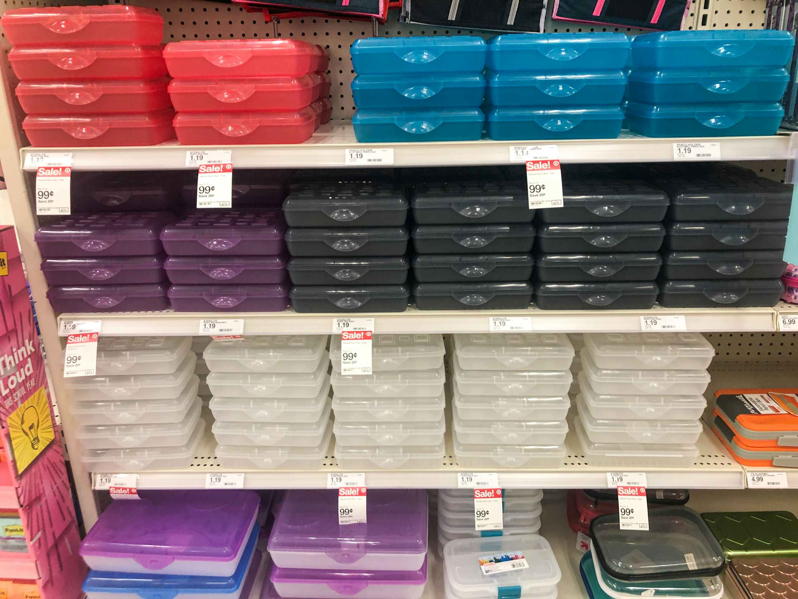 pencil boxes on display at Target