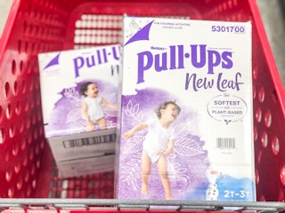 two boxes of Huggies pull-ups in shopping cart