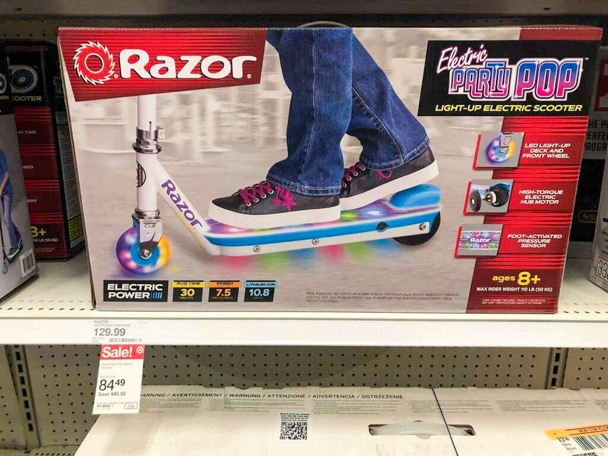 razor party pop electric scooter on a target shelf