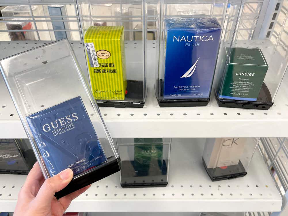 Fragrances and colognes on a shelf at Ross