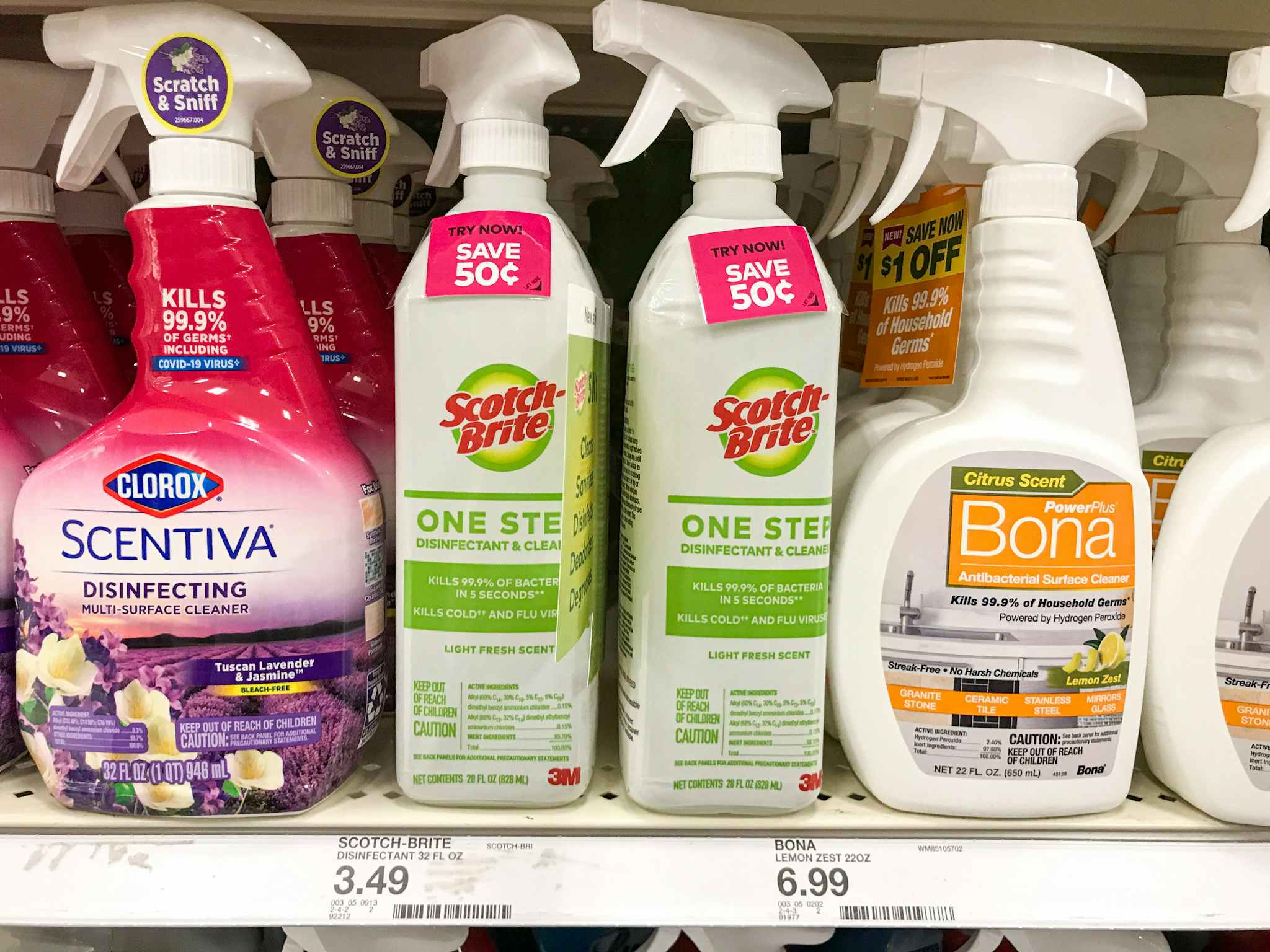  Scotch-Brite disinfectant and cleaner on a target shelf
