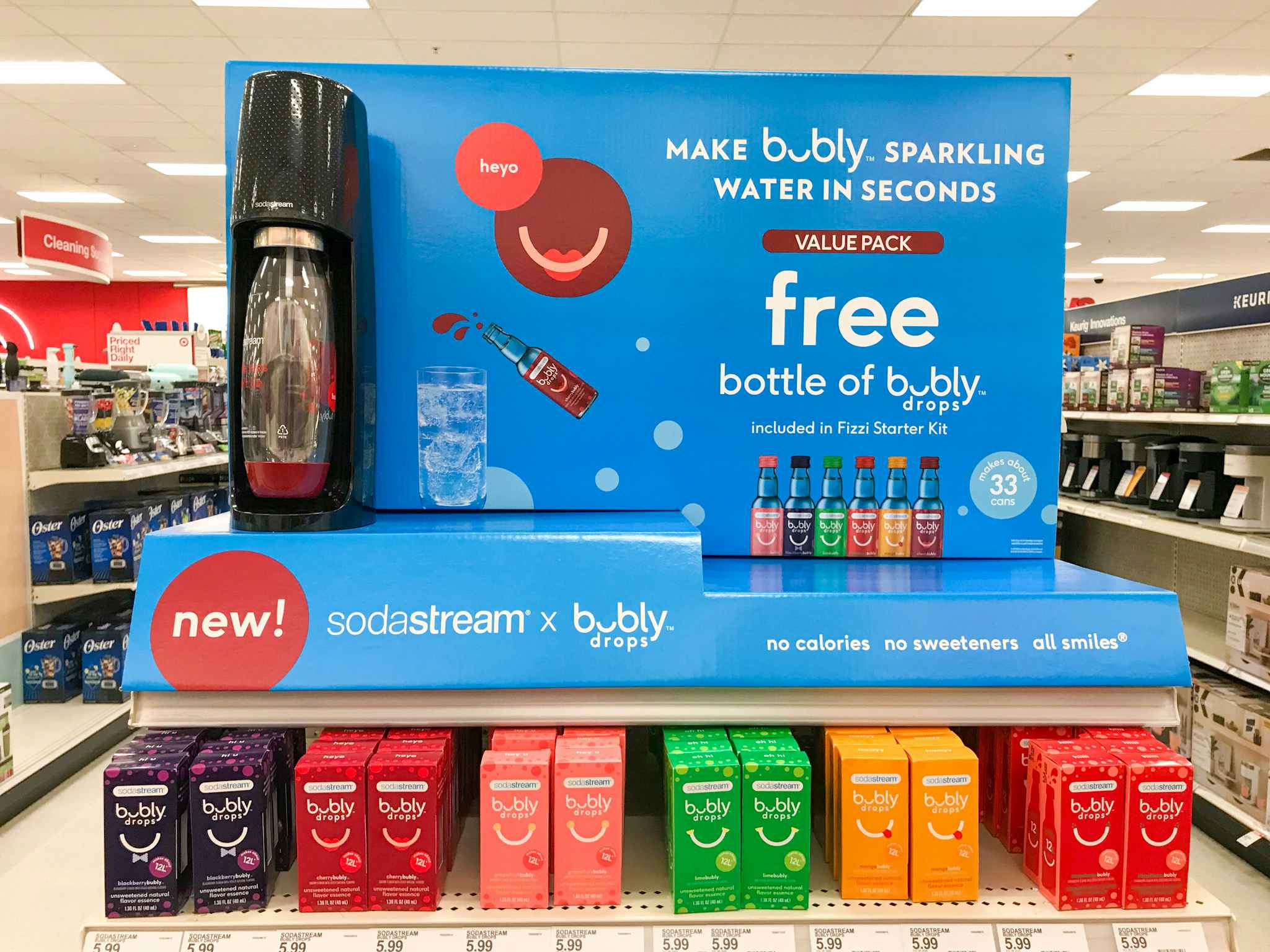 The Sodastream x Bubly Drops display at Target.