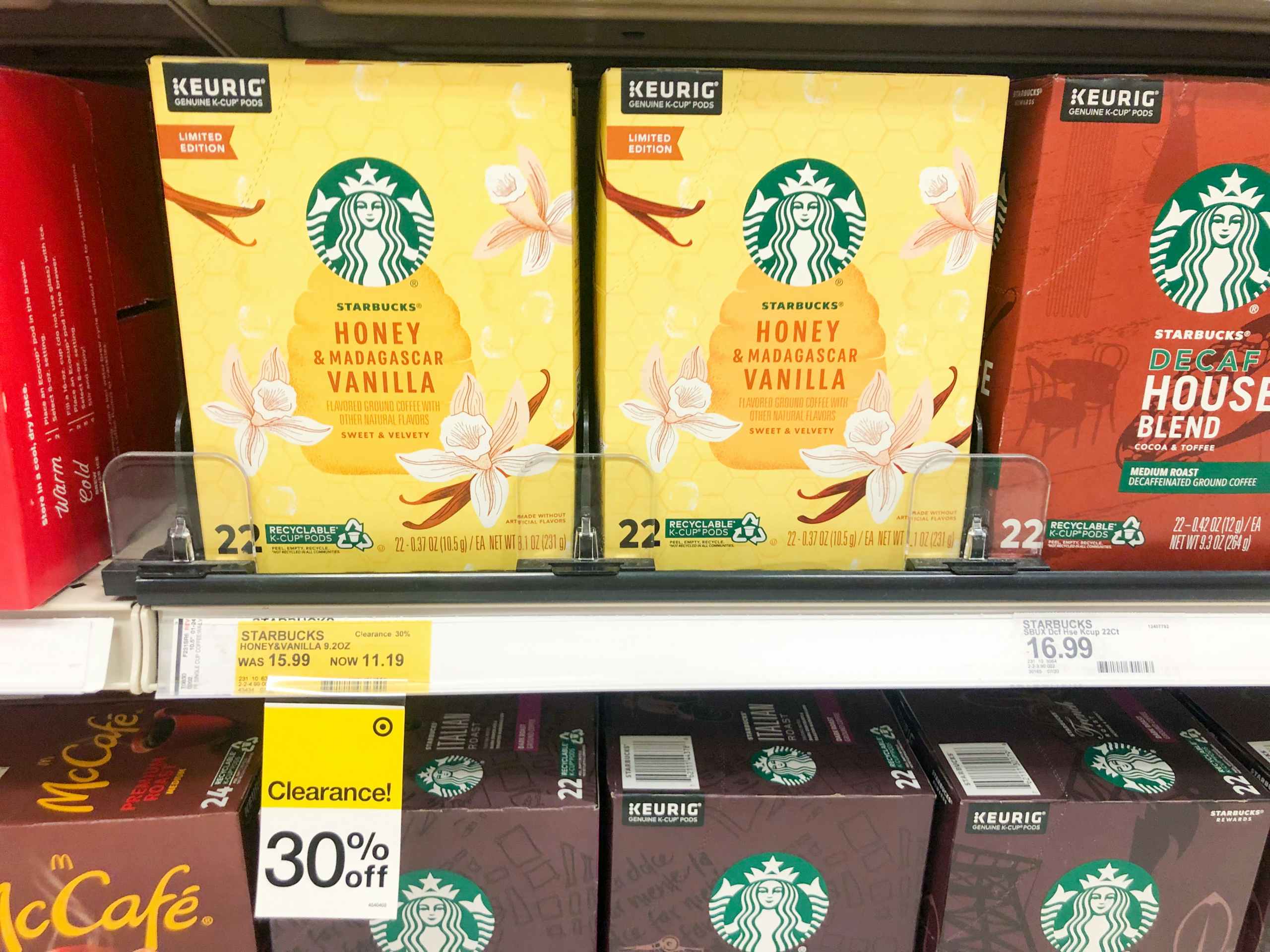 Clearance Starbucks coffee on Target store shelf