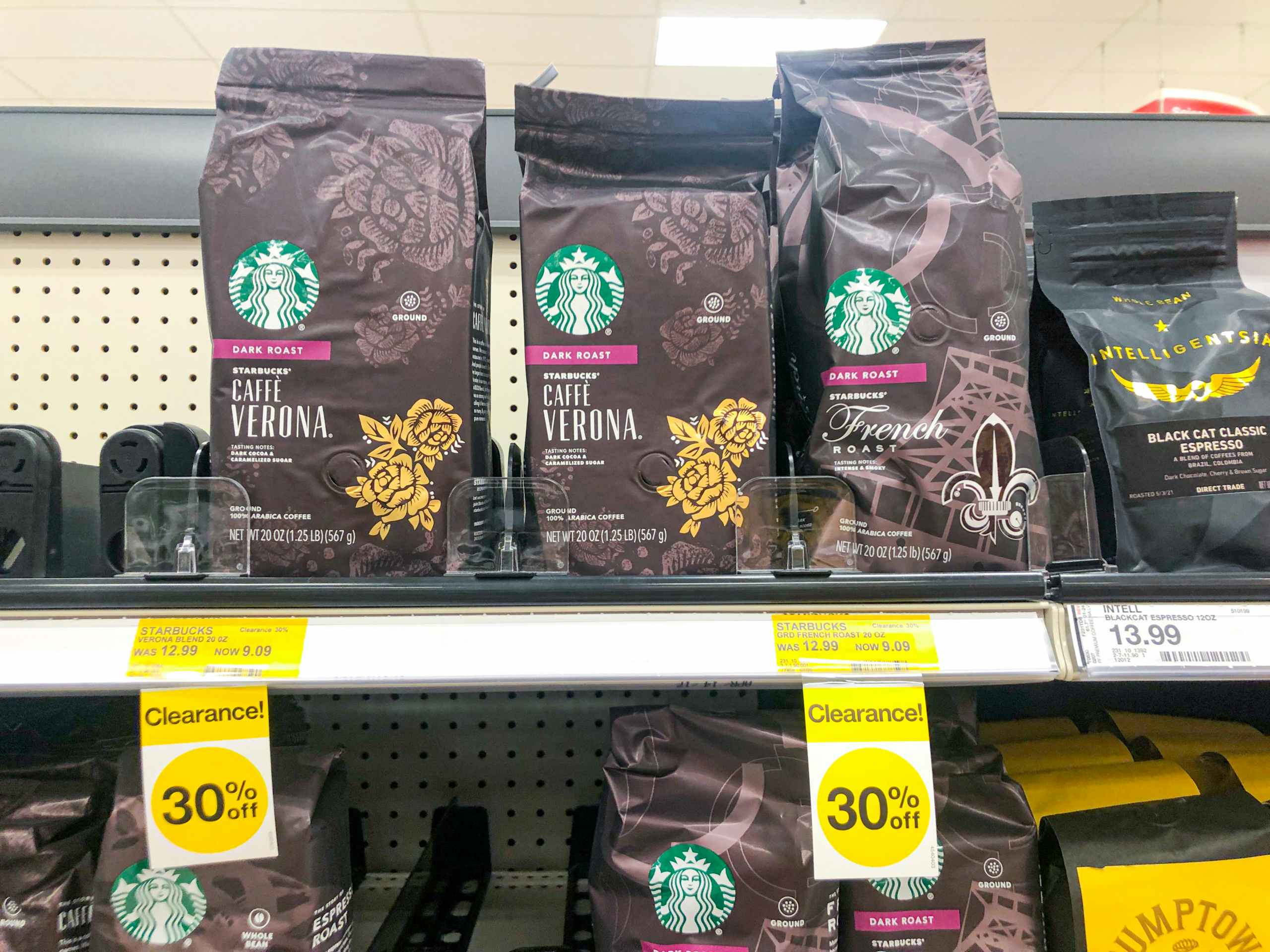 Clearance Starbucks coffee on Target store shelf