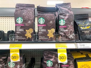Clearance Starbucks coffee on Target store shelf