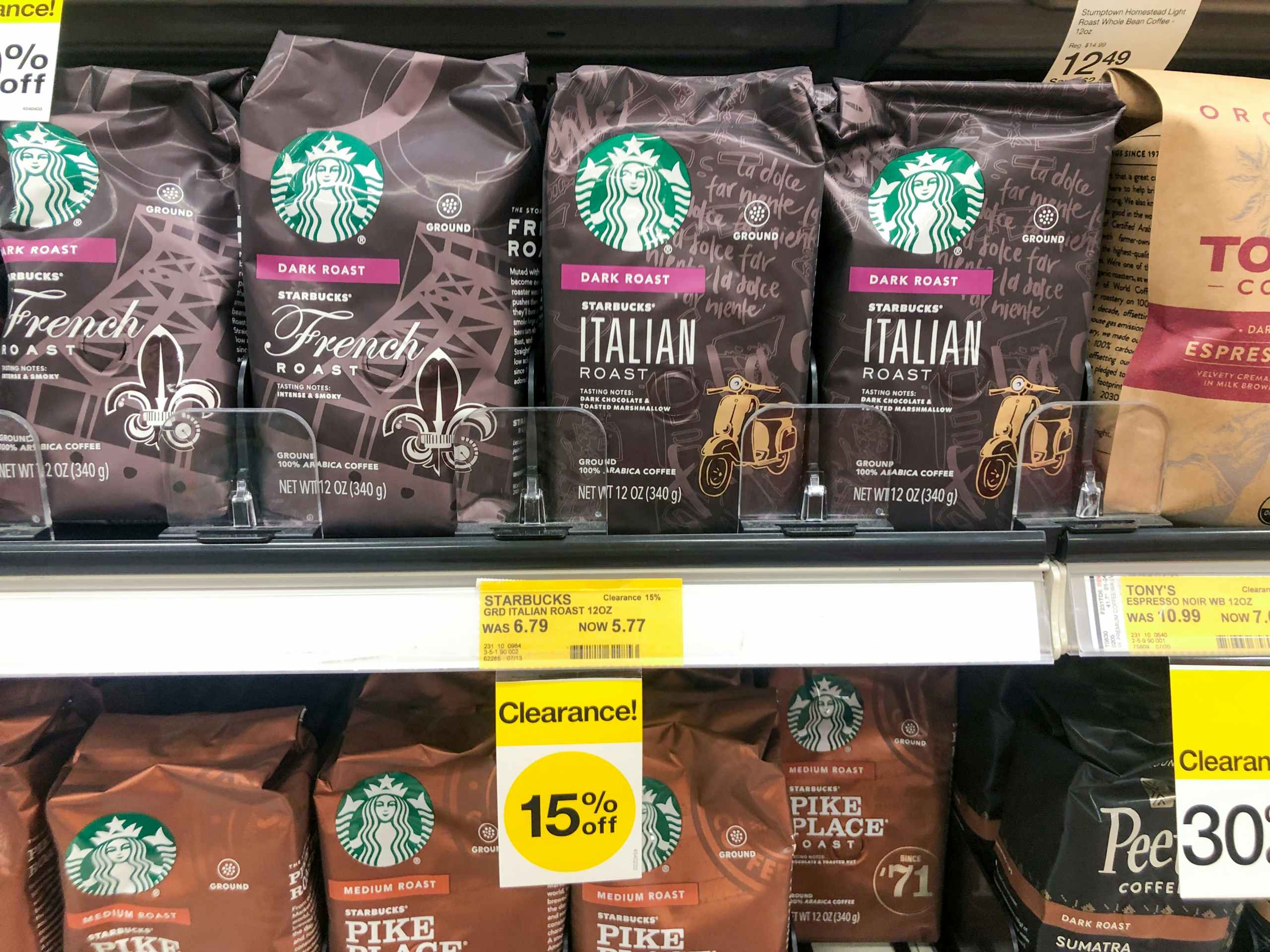 Clearance Starbucks coffee on Target store shelf