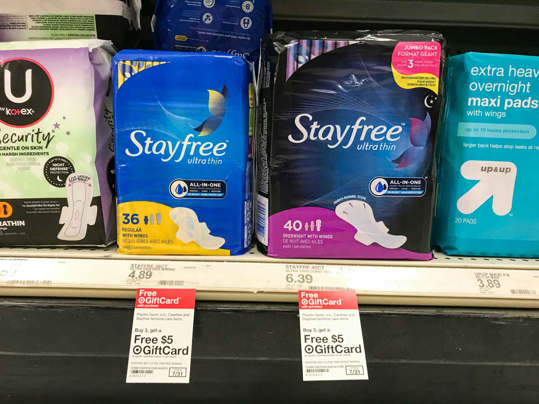 stayfree pads on a target shelf