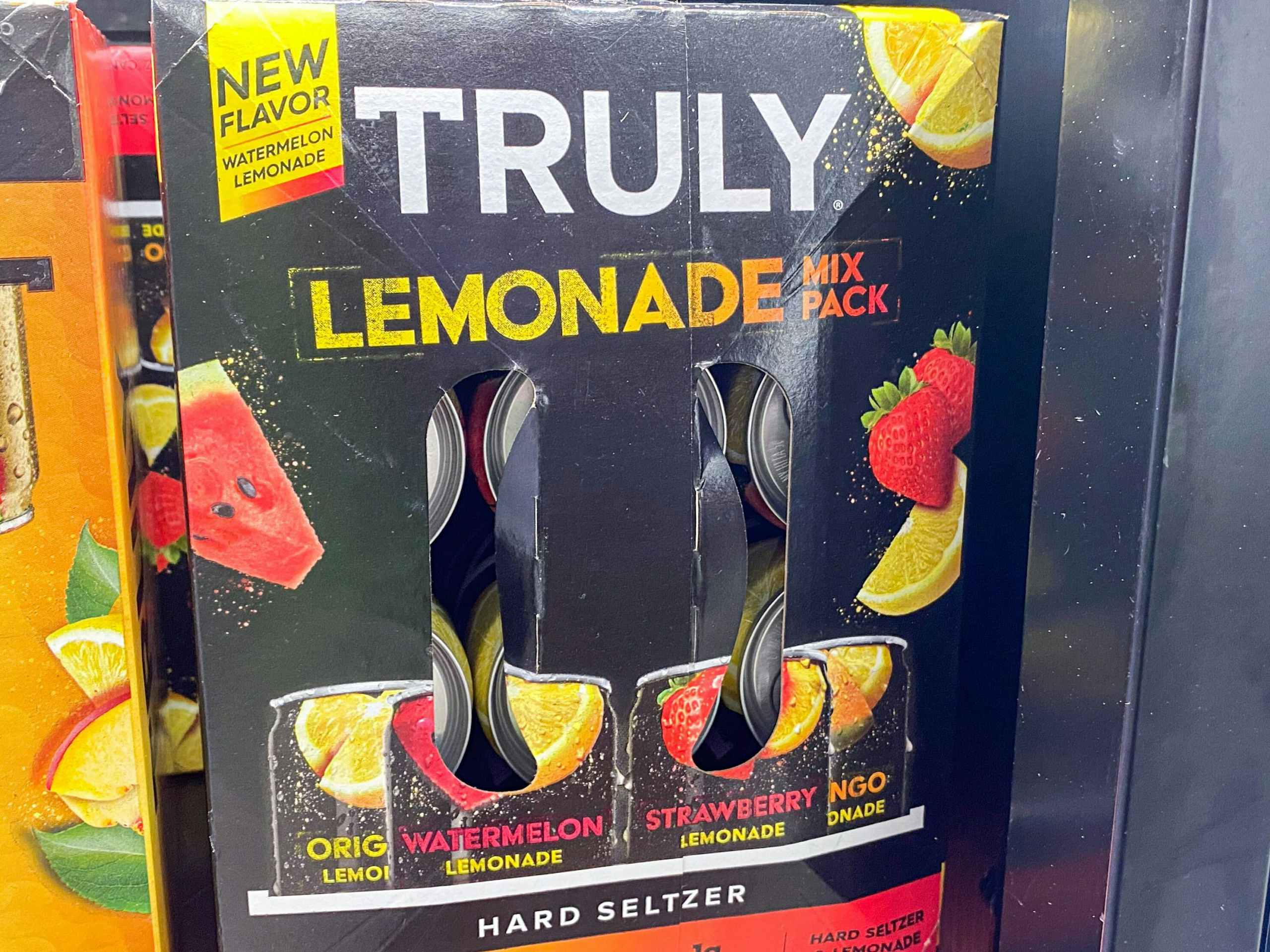 Truly lemonade 12-packs on gas station shelf