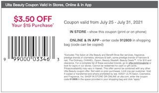 Ulta Coupon ending July 31 2021