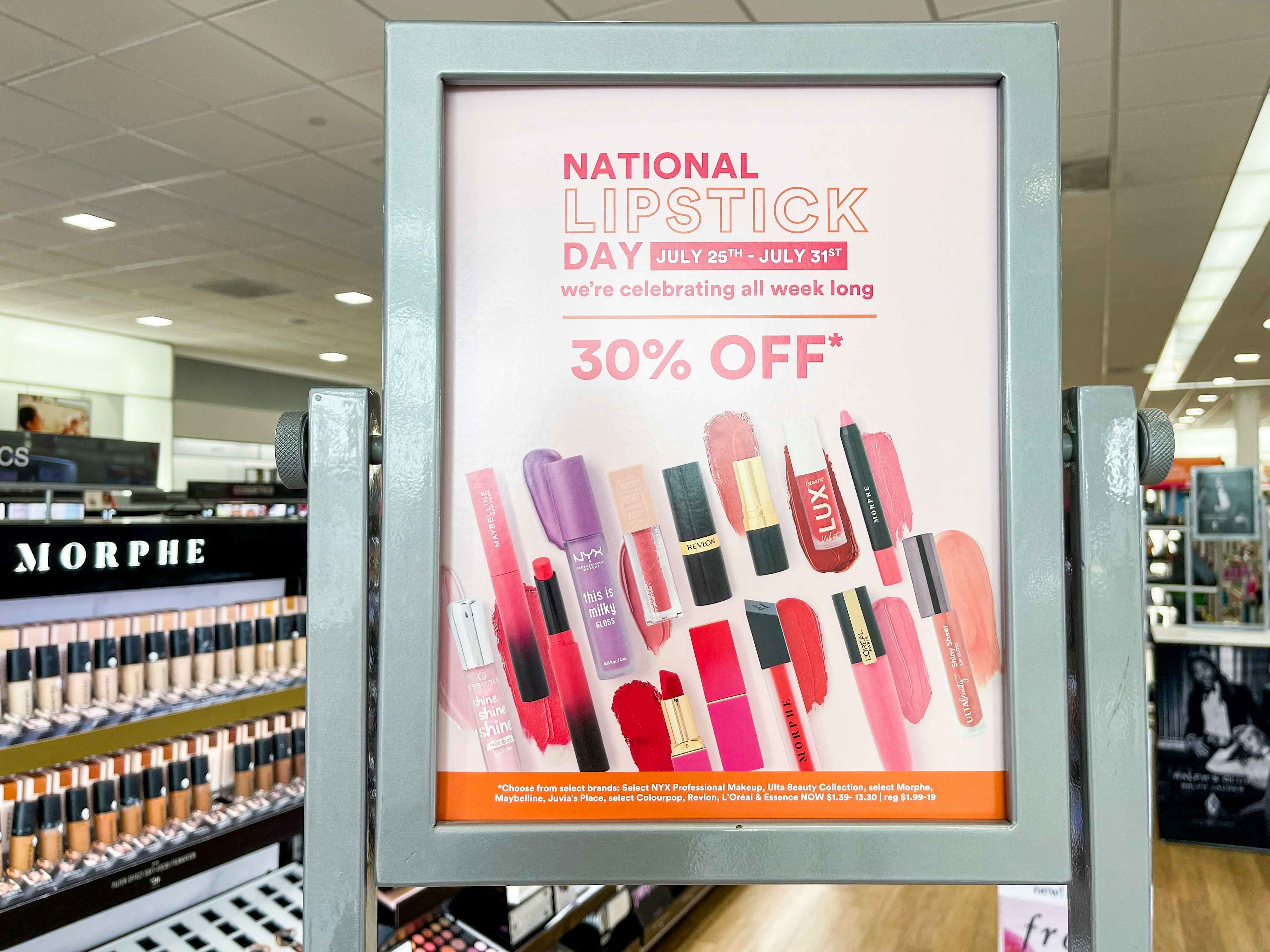 National Lipstick Day sale sign at Ulta