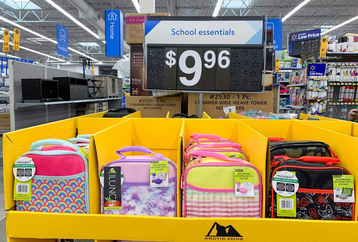 arctic zone lunchboxes on display with large price sign