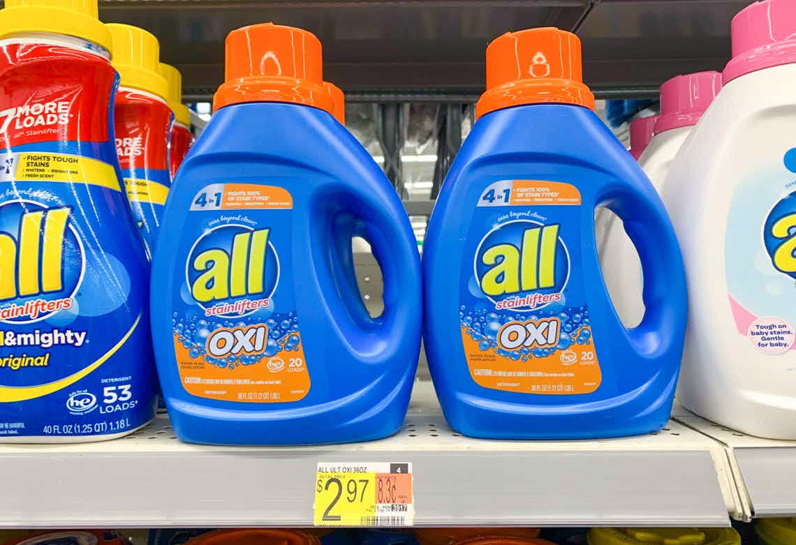 all oxi liquid laundry detergent on walmart shelf