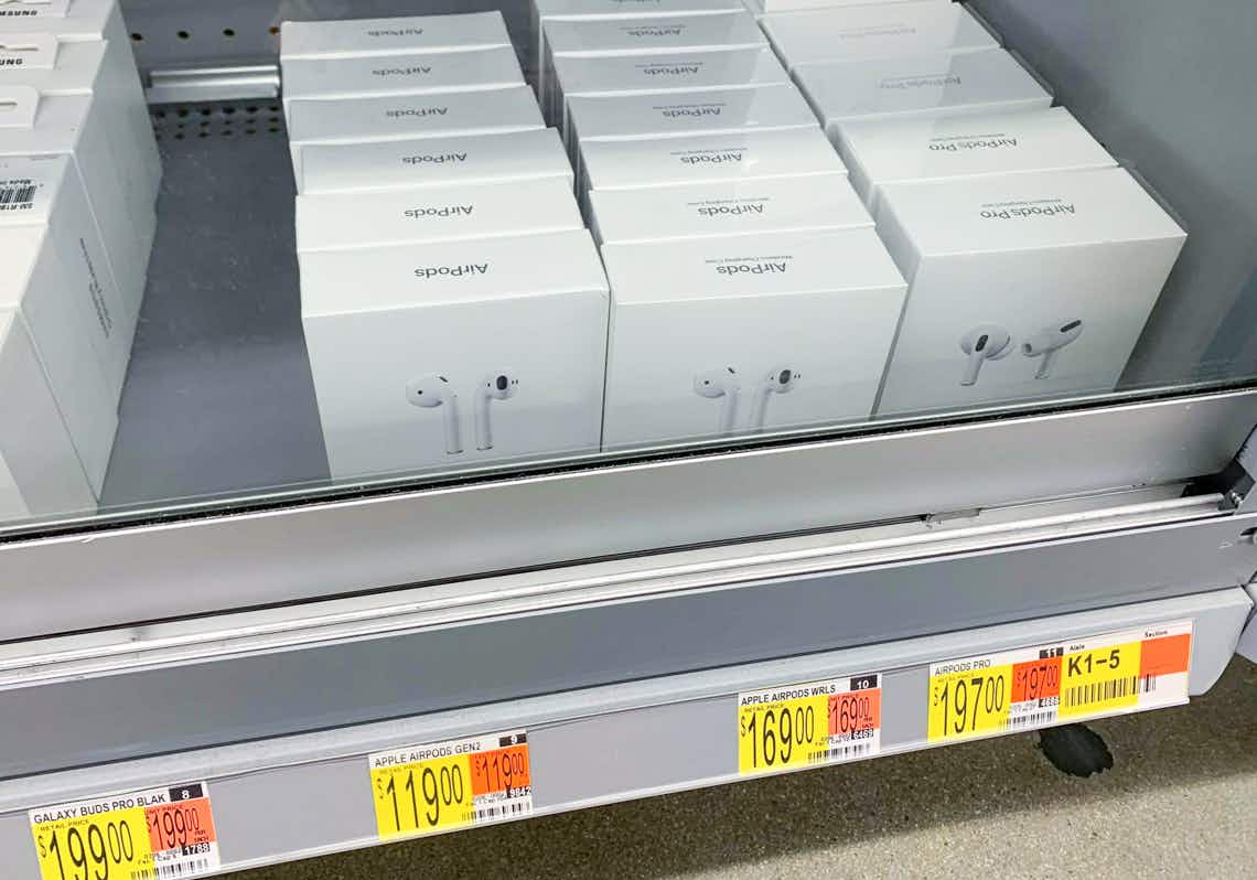 apple airpods in walmart electronics display case