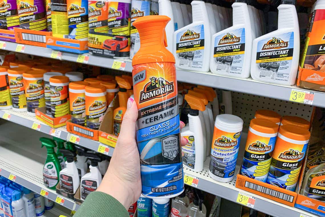 armor all extreme shield + ceramic cleaner held in front of walmart shelf