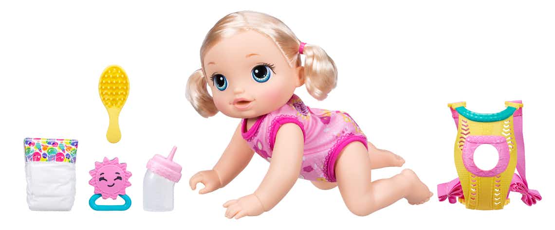 stock photo of Baby Alive Baby Go Bye Bye Blonde Hair Doll on white background