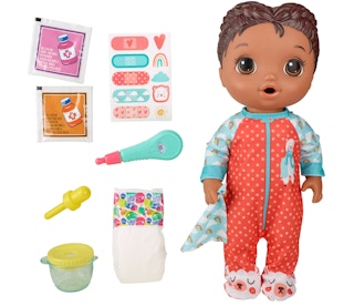 Baby Alive Mix My Medicine Doll with accessories on white background