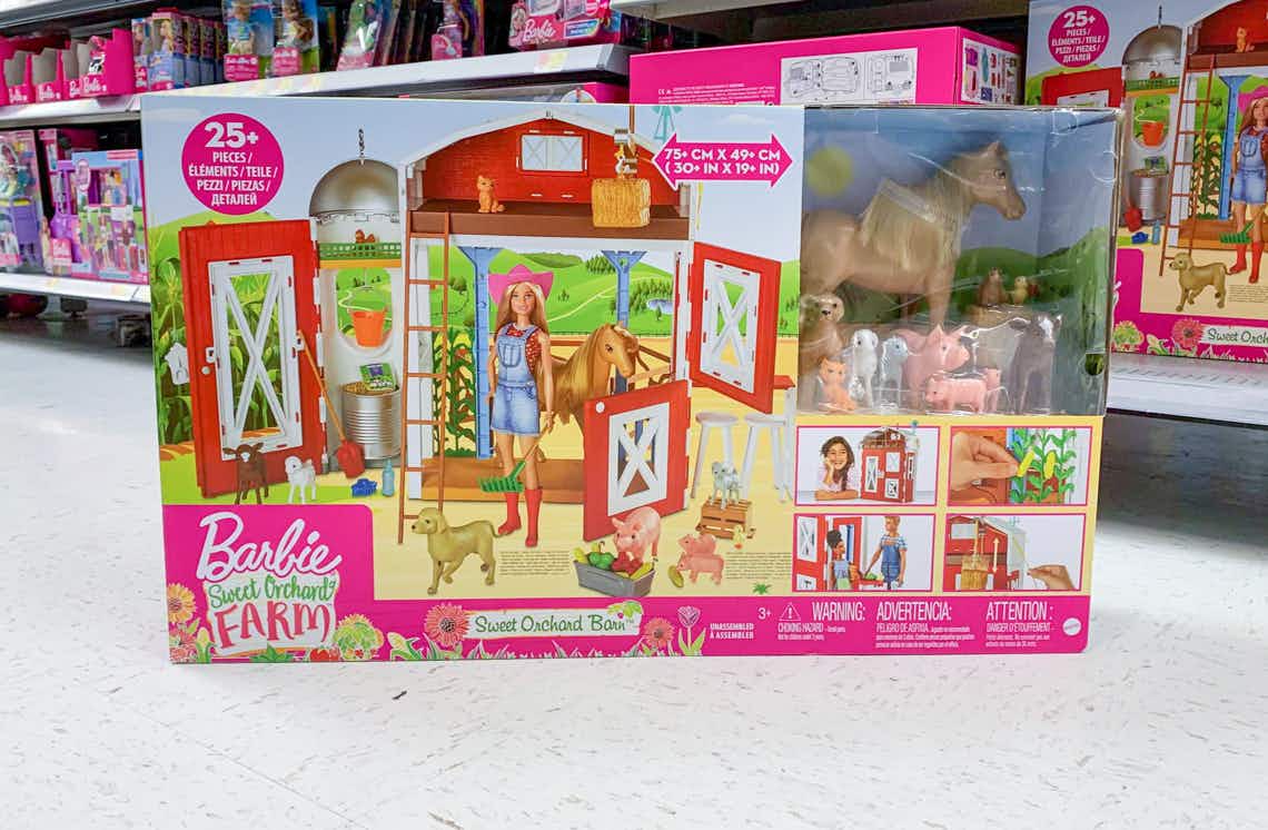 barbie sweet orchard farms barn playset on walmart floor in toy aisle