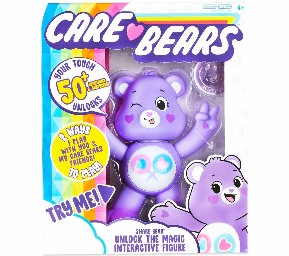 stock photo of care bear share bear interactive toy on white background