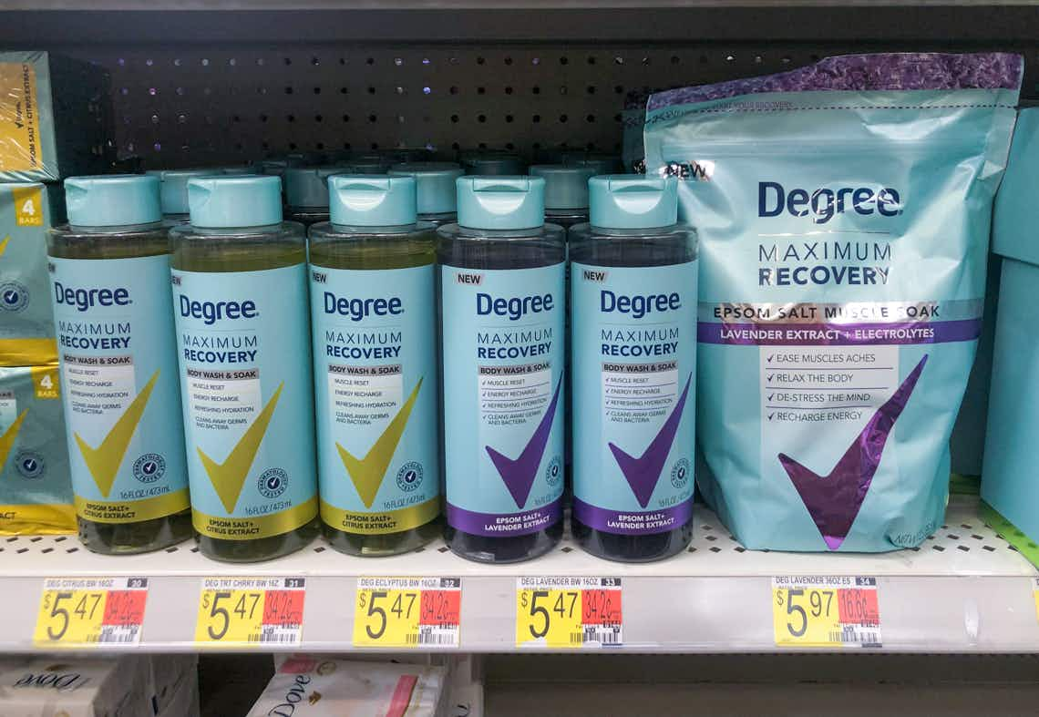 degree maximum recovery body wash on walmart shelf