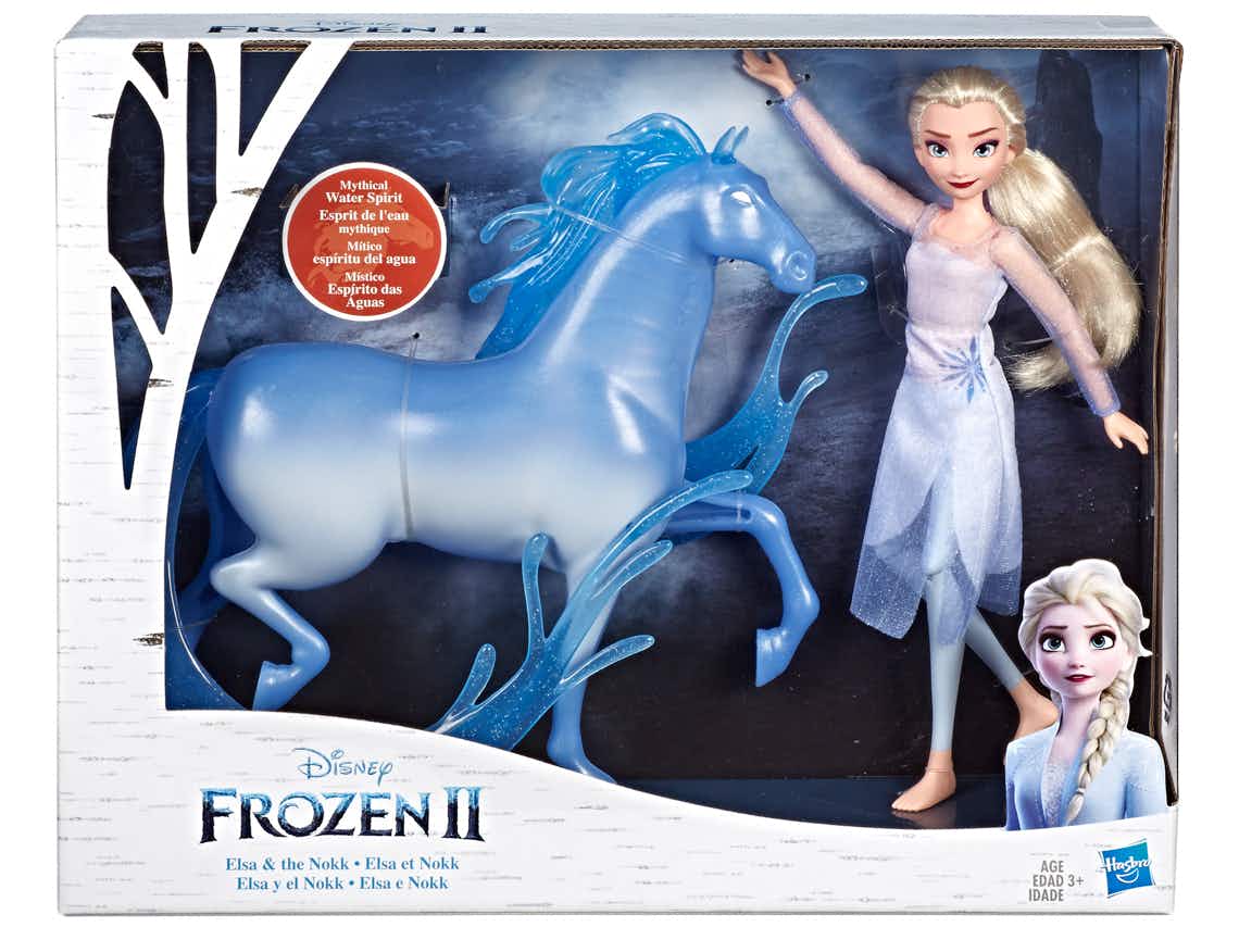 stock photo of disney frozen 2 elsa and nokk fashion doll set in packaging on white background