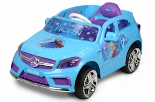 stock photo of disney frozen II mercedes benz ride on toy on white backgorund