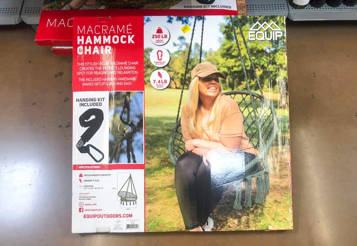 equip macrame hammock swing chair in a box on walmart floor