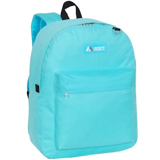 stock photo of aqua blue everest classic backpack on white background