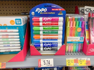 expo dry erase chisel tip markers on walmart shelf with rollback price tag