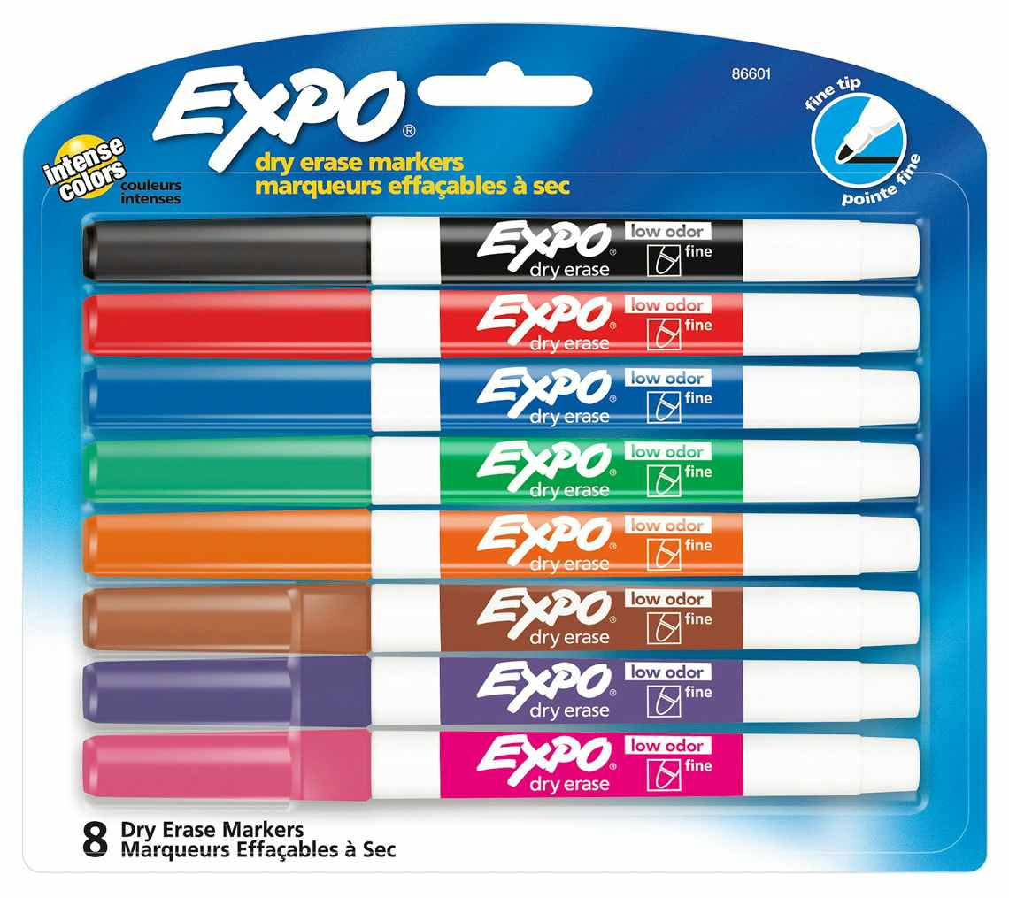 stock photo of expo dry erase fine tip markers eight pack on white background