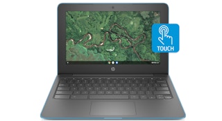 stock photo of hp touch chromebook on white background