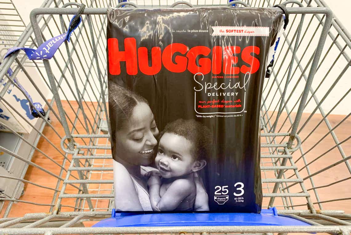 huggies special delivery diapers in a walmart cart