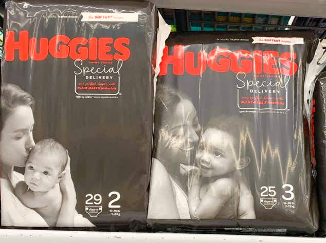 huggies special delivery bagged diapers on walmart shelf