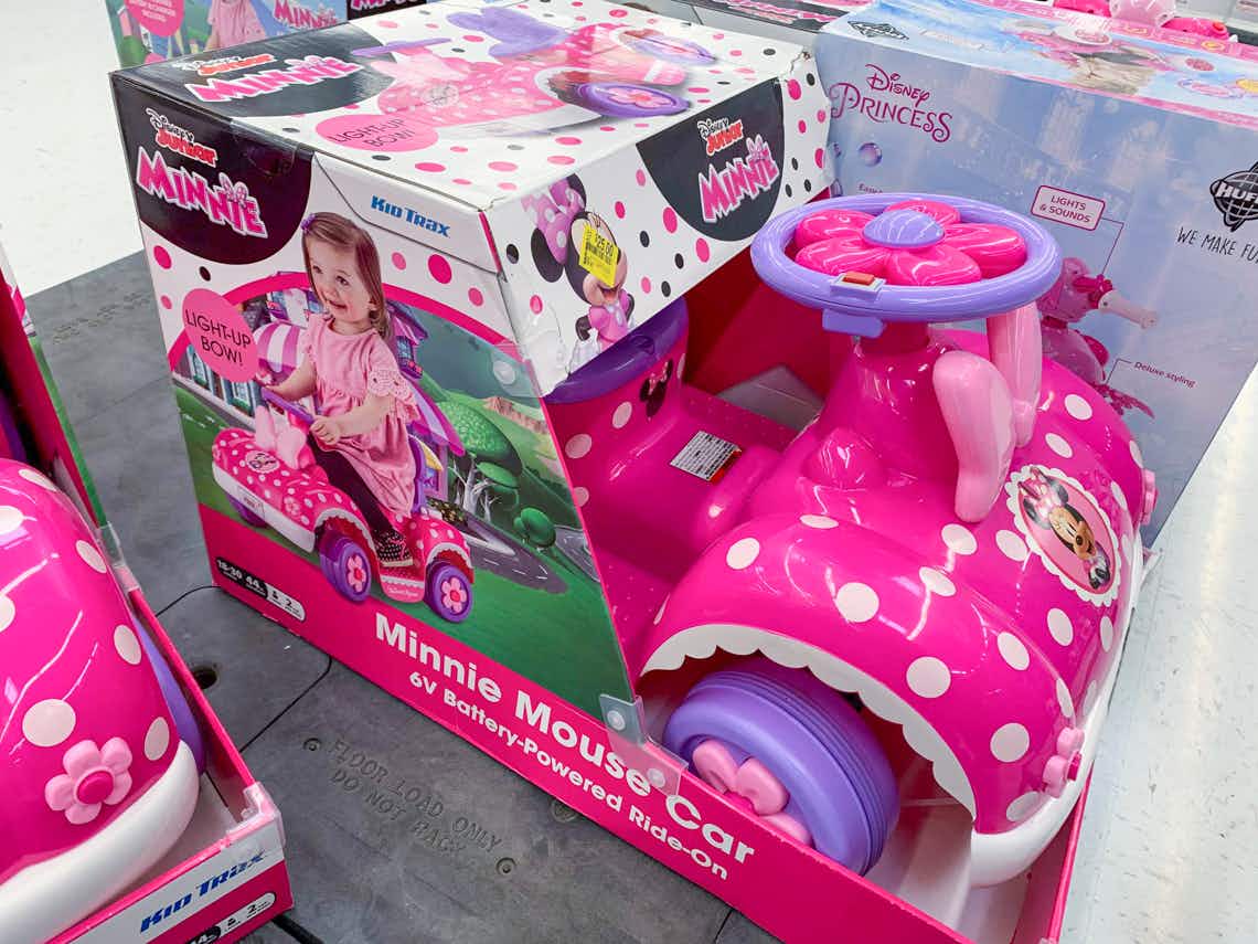 kid trax disney junior minnie mouse car on walmart pallet with clearance sticker