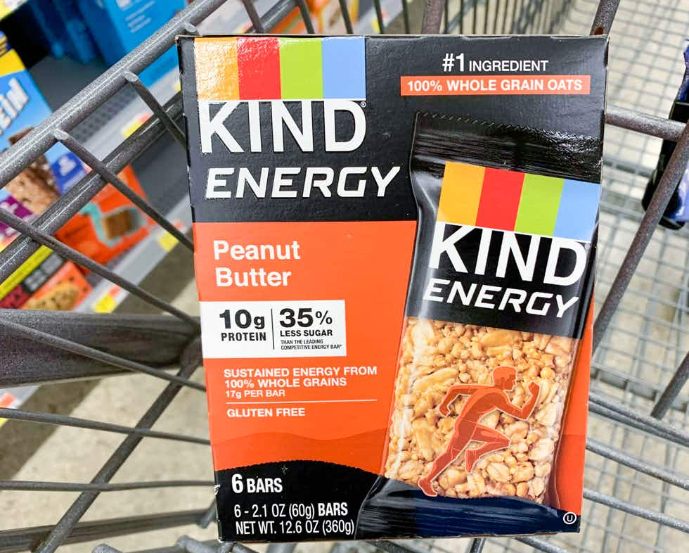 box of kind energy bars in walmart cart