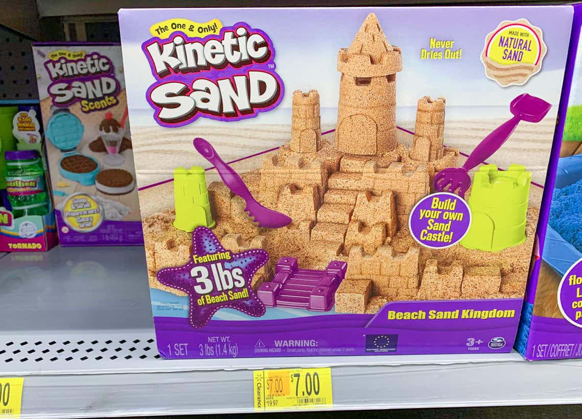 kinetic sand beach sand kingdom set on walmart shelf with clearance tag