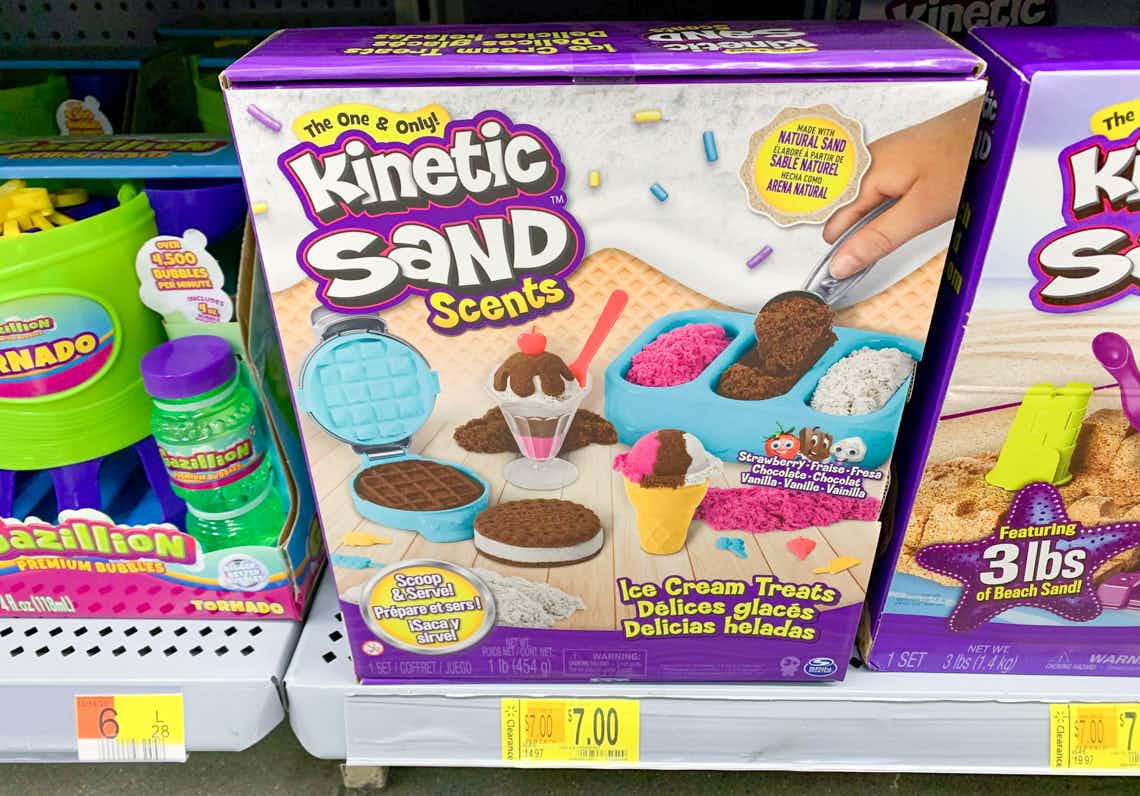kinetic sand ice cream treats set on walmart shelf with clearance tag
