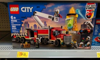 lego city fire command truck set on walmart shelf with clearance tag