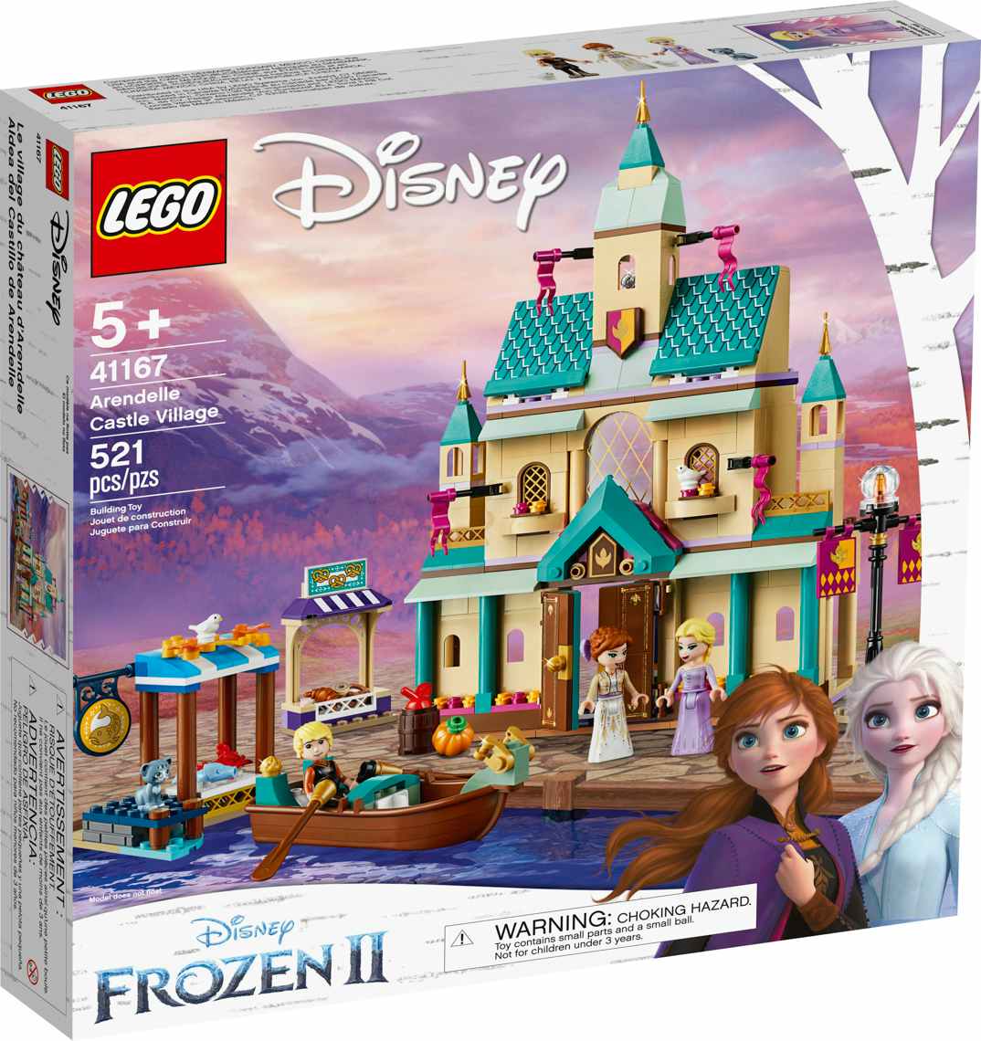 stock photo of lego disney frozen 2 arendelle castle building set in box on white background