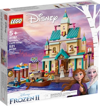 stock photo of lego disney frozen 2 arendelle castle building set in box on white background