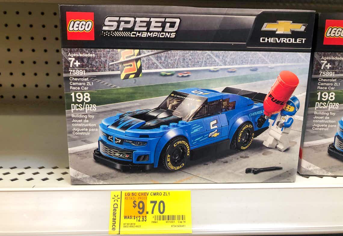 lego speed champion chevy camero set on walmart shelf with clearance price tag