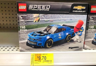 lego speed champion chevy camero set on walmart shelf with clearance price tag