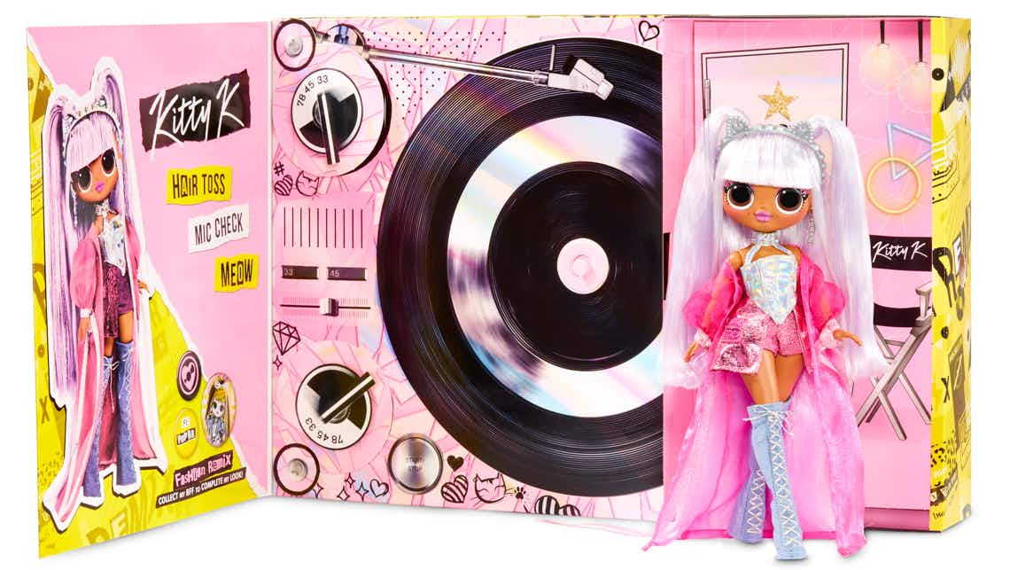 stock photo of lol surprise remix kitty k fashion doll with packaging on white background