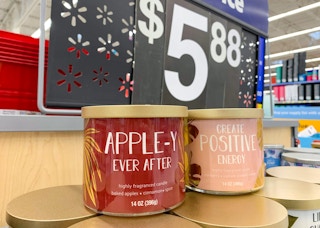 mainstays glass jar 3-wick candles on shelf